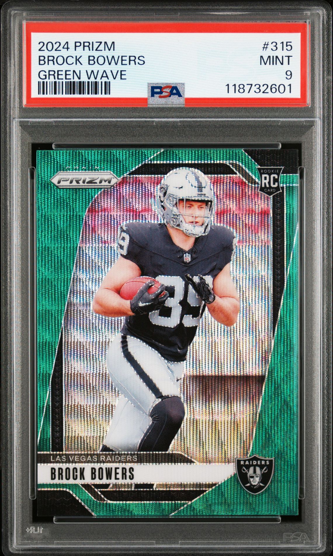 2024 Panini Prizm Brock Bowers #315 (Green Wave) Mint 9 front