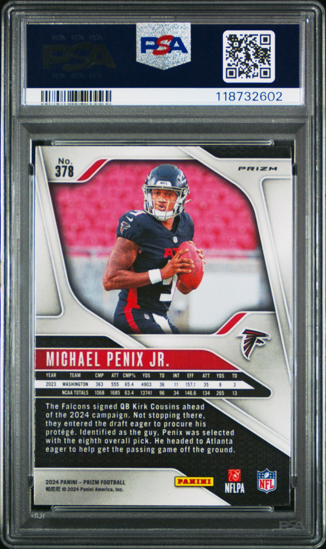 2024 Panini Prizm Michael Penix Jr. #378 (Lazer Prizm) Gem Mt 10 back