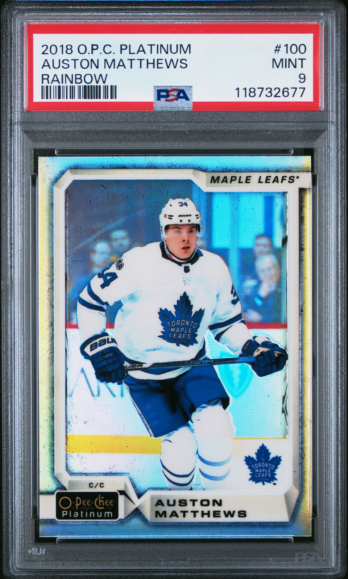 2018 O-Pee-Chee O-PEE-CHEE PLATINUM RAINBOW #100 Auston Matthews front