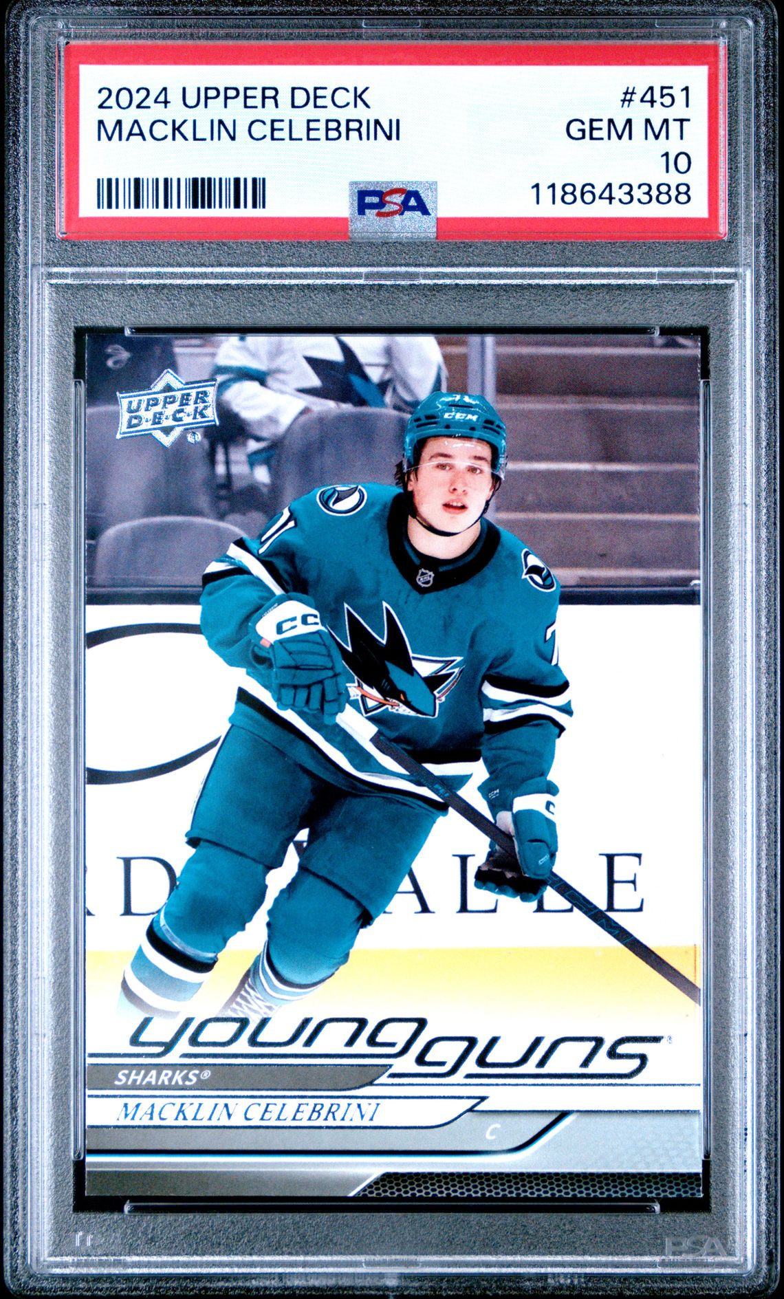 2024 Upper Deck Macklin Celebrini #451 Gem Mt 10 front