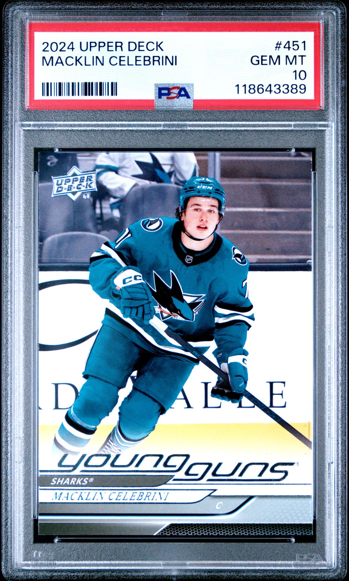 2024 Upper Deck Macklin Celebrini #451 Gem Mt 10 front