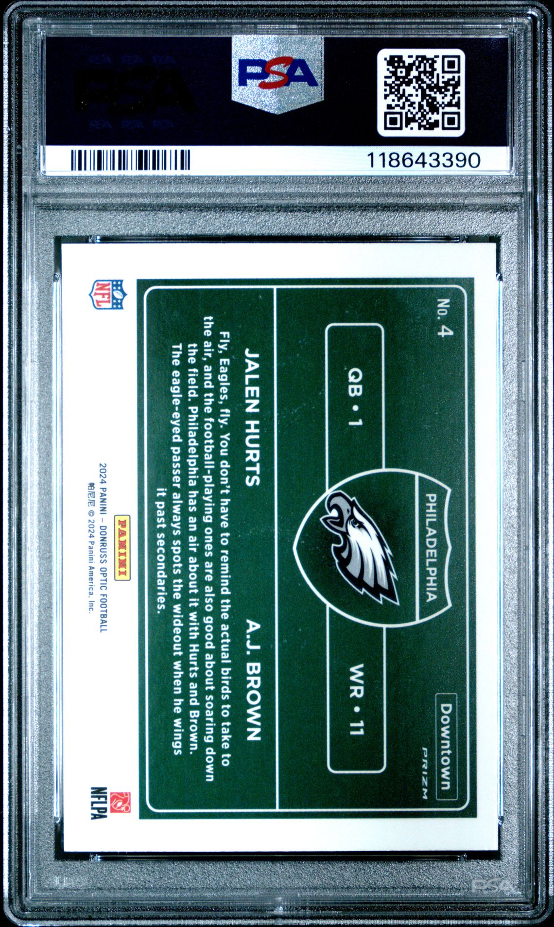 2024 Panini Donruss Optic Downtown Duos Jalen Hurts/Aj Brown #4 Mint 9 back