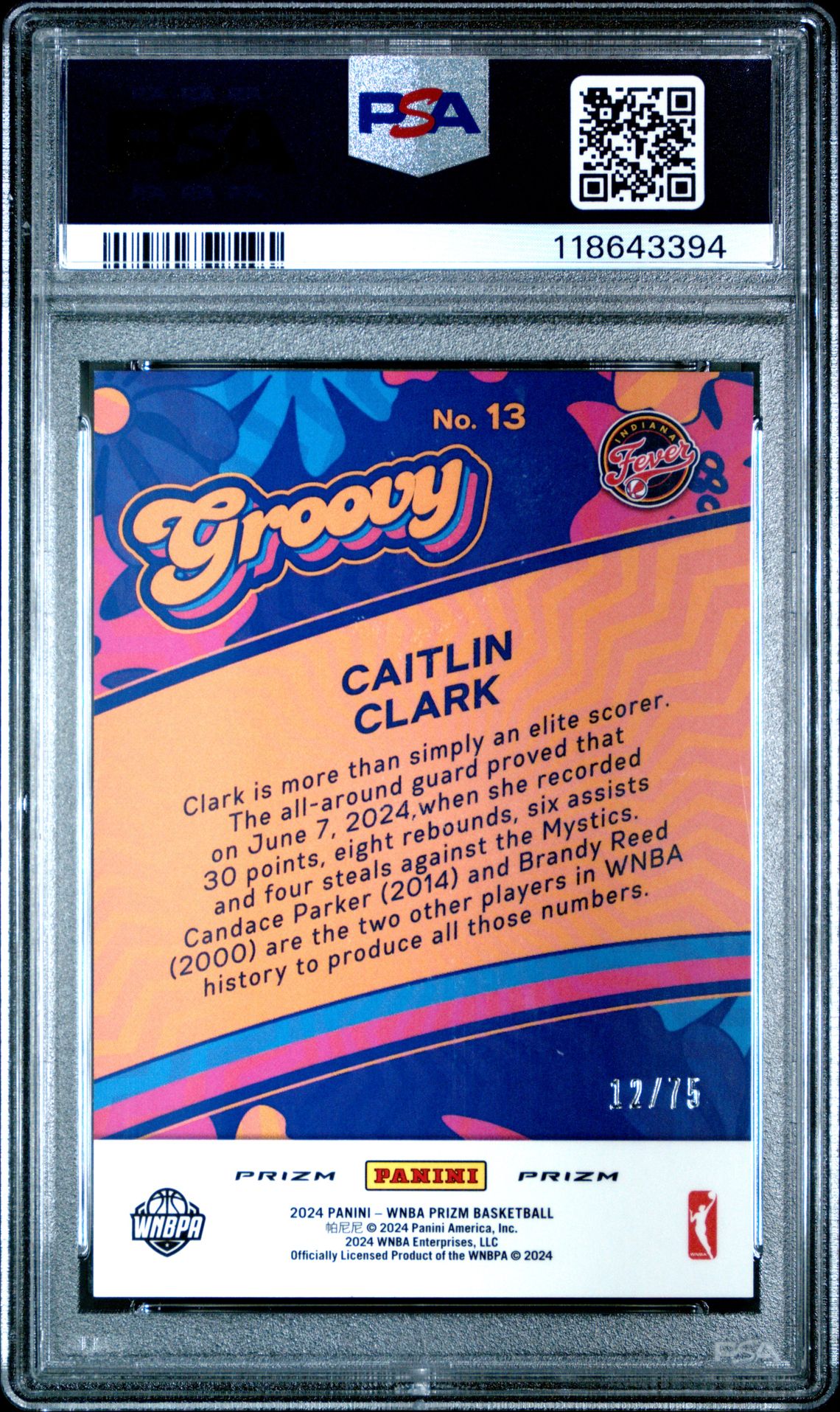 2024 Panini Prizm Wnba Groovy Caitlin Clark #13 (Groovy-Orange Pulsar) Gem Mt 10 back