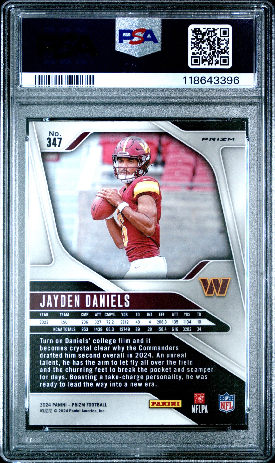 2024 Panini Prizm Jayden Daniels #347 (Pink Wave) Gem Mt 10 back