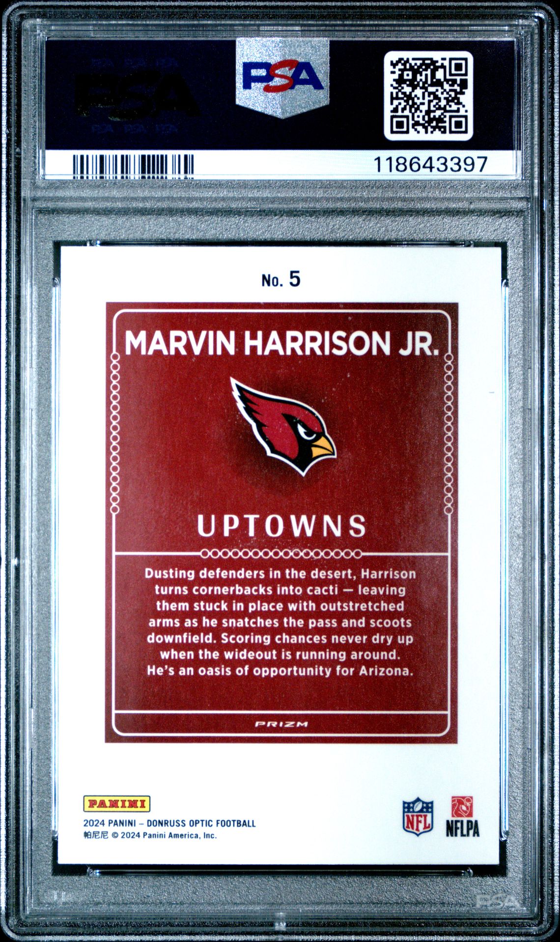 2024 Panini Donruss Optic Uptowns Marvin Harrison Jr. #5 Gem Mt 10 back