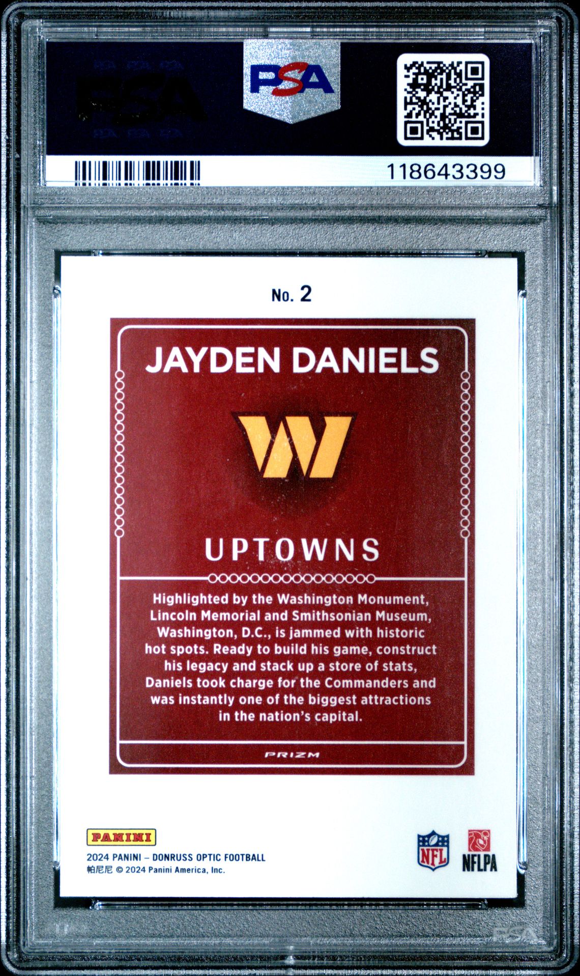 2024 Panini Donruss Optic Uptowns Jayden Daniels #2 Mint 9 back