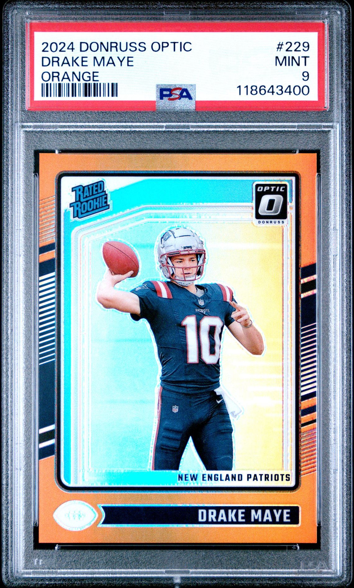 2024 Panini Donruss Optic Drake Maye #229 (Orange) Mint 9 front