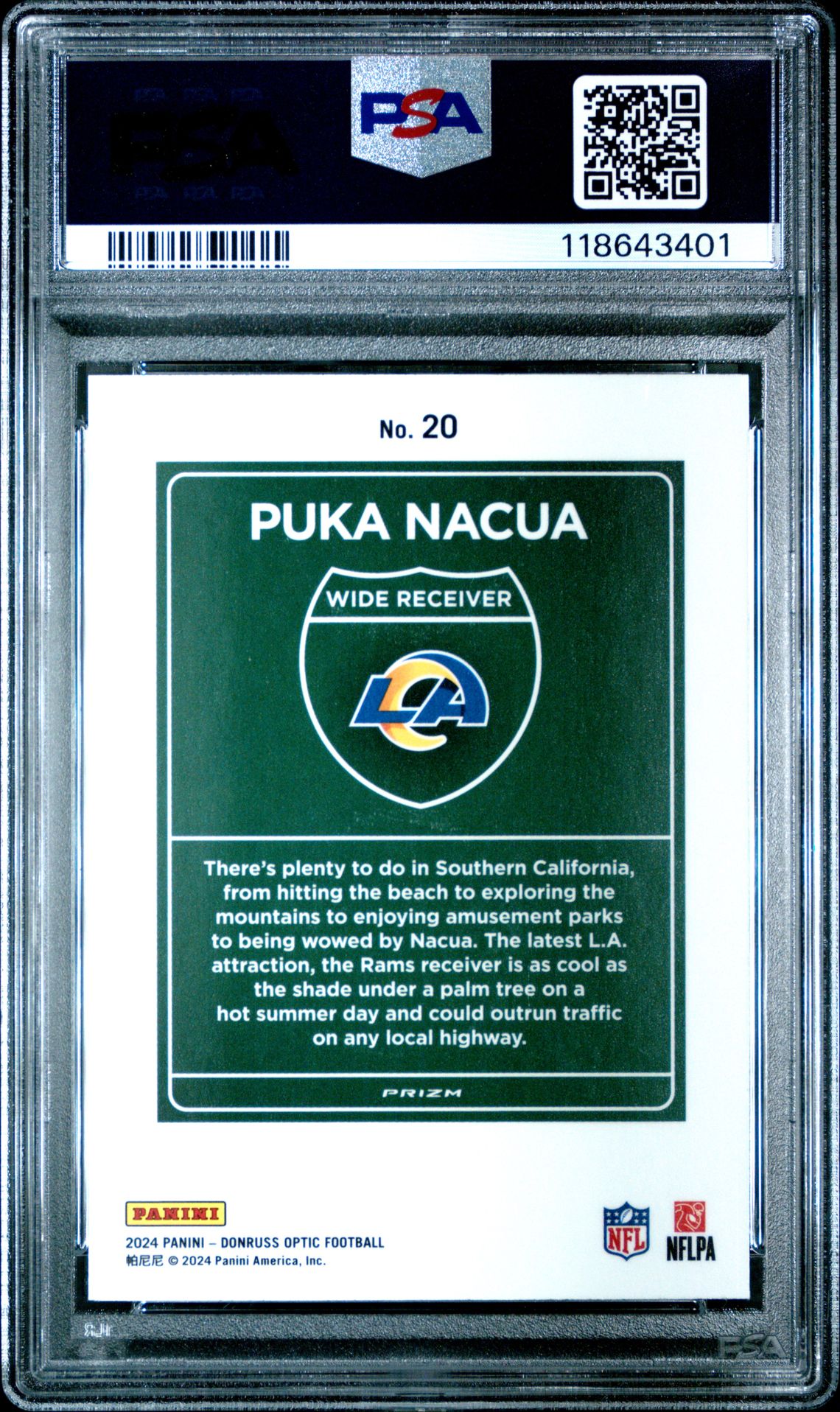 2024 Panini Donruss Optic Downtown! Puka Nacua #20 Mint 9 back