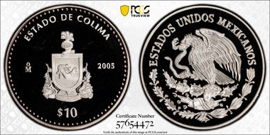 2005-Mo 10 Peso Colima KM-728  Ag PR67DCAM