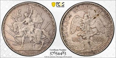 1910 Peso Caballito KM-453  Ag XF40