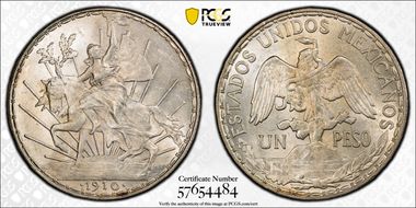 1910 Peso Caballito KM-453  Ag MS62