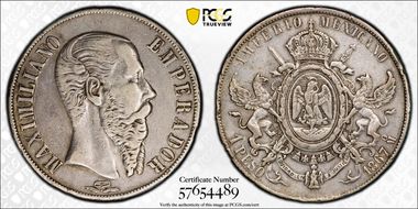 1867-Mo Peso Maximilian KM-388.1 N1
