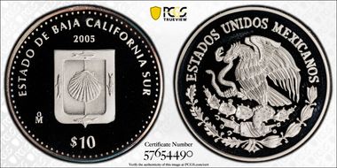 2005-Mo 10 Peso Baja California Sur KM-724  Ag PR69DCAM