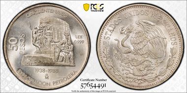 1988-Mo 50 Peso Oil Industry KM-532  Ag MS66