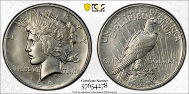 1921 $1 High Relief, Peace N1