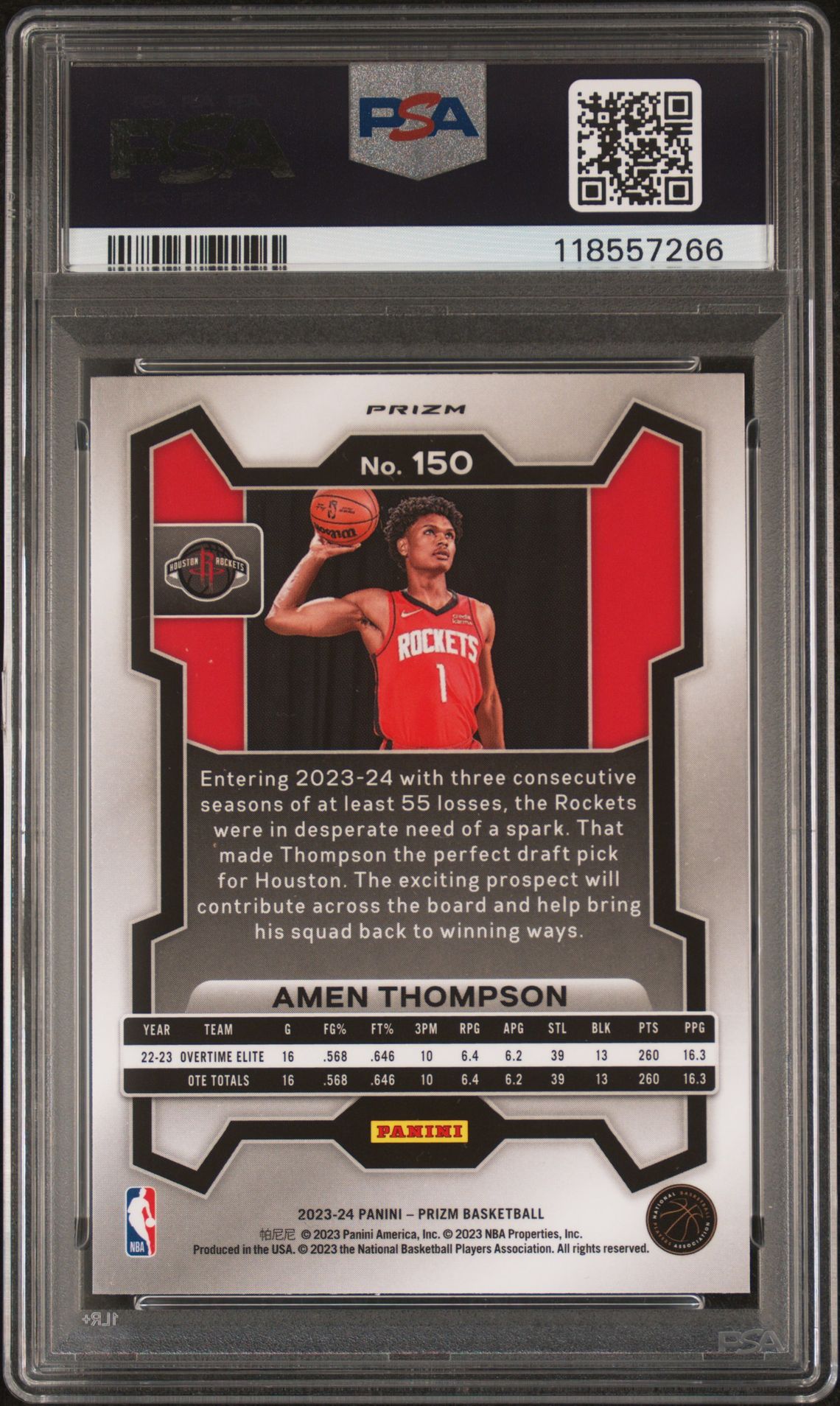 2023 Panini Prizm Amen Thompson #150 (Pink Ice) Gem Mt 10 back