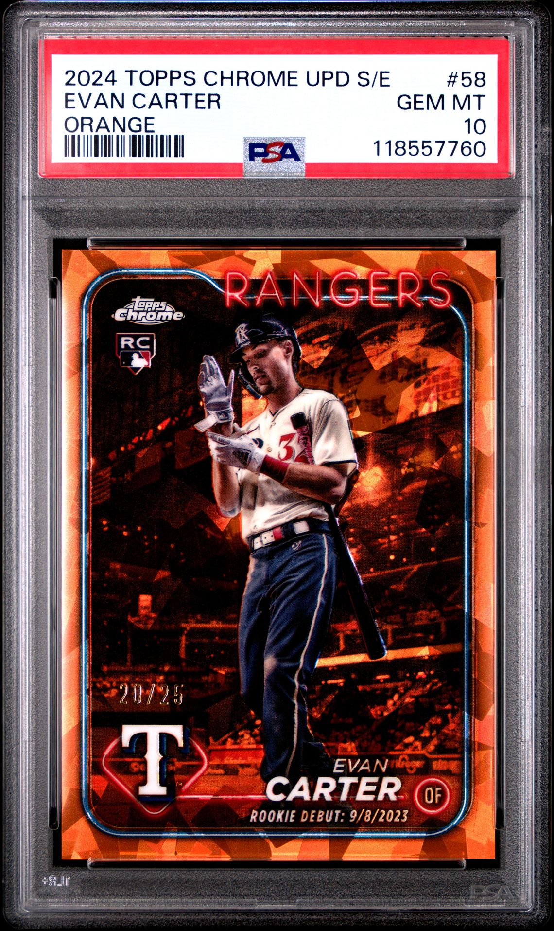 2024 Topps TOPPS CHROME SAPPHIRE UPDATE SERIES ORANGE #58 Evan Carter front