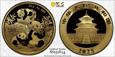 2025 500 Yn Panda Gold Panda 2023 Yellow Lbl. (L#355) MS70