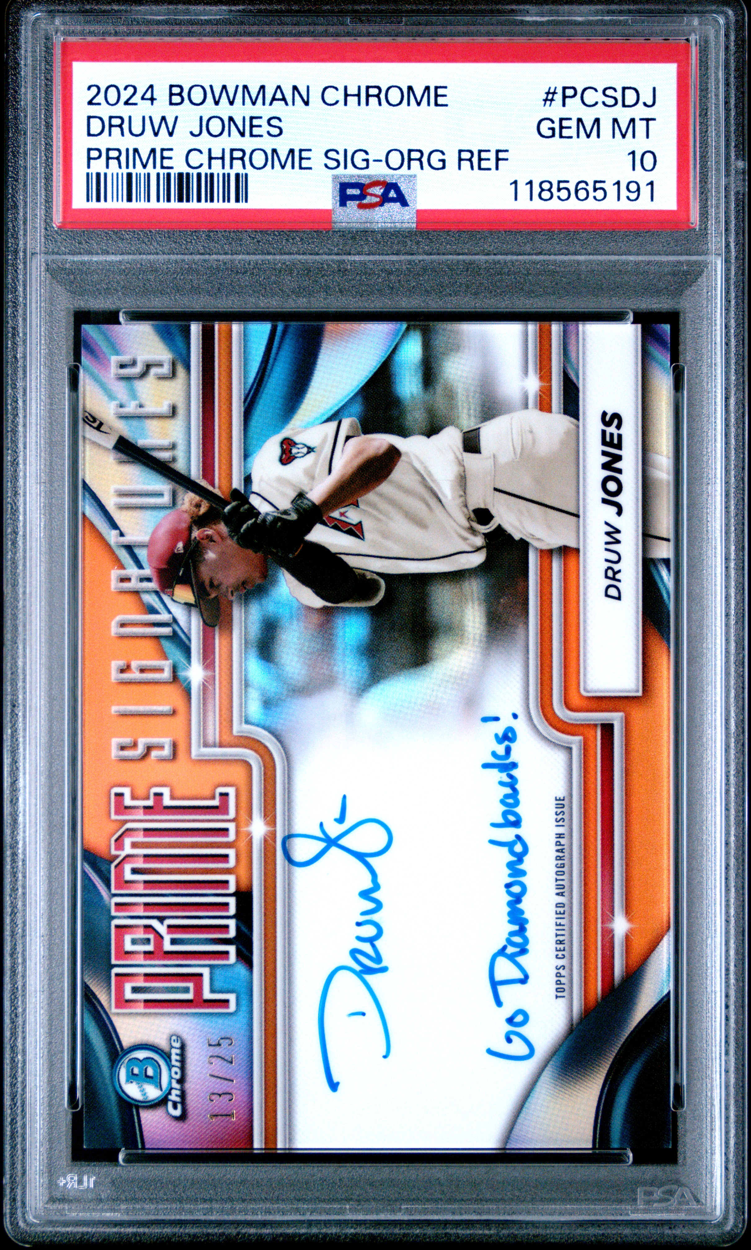 2024 Bowman Chrome Prime Chrome Signatures Druw Jones Orange Refractor #PCSDJ PSA 10