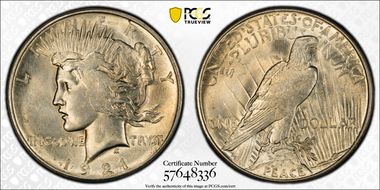 1921 $1 High Relief, Peace AU58