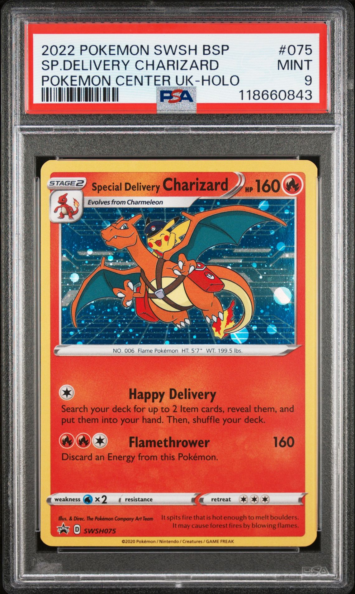 2022 Pokemon Swsh Black Star Promo Sp.delivery Charizard #075 (Pokemon Center Uk-Holo) Mint 9 front