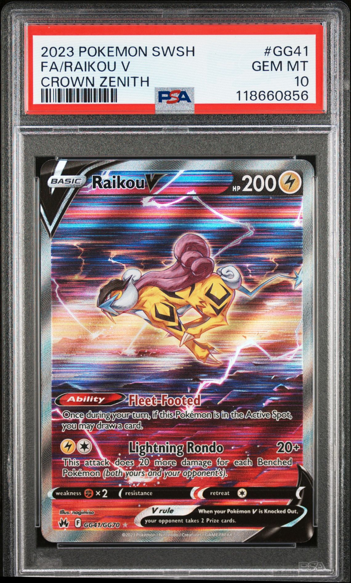 2023 Pokemon Sword And Shield Crown Zenith Fa/Raikou V #Gg41 (Crown Zenith) Gem Mt 10 front