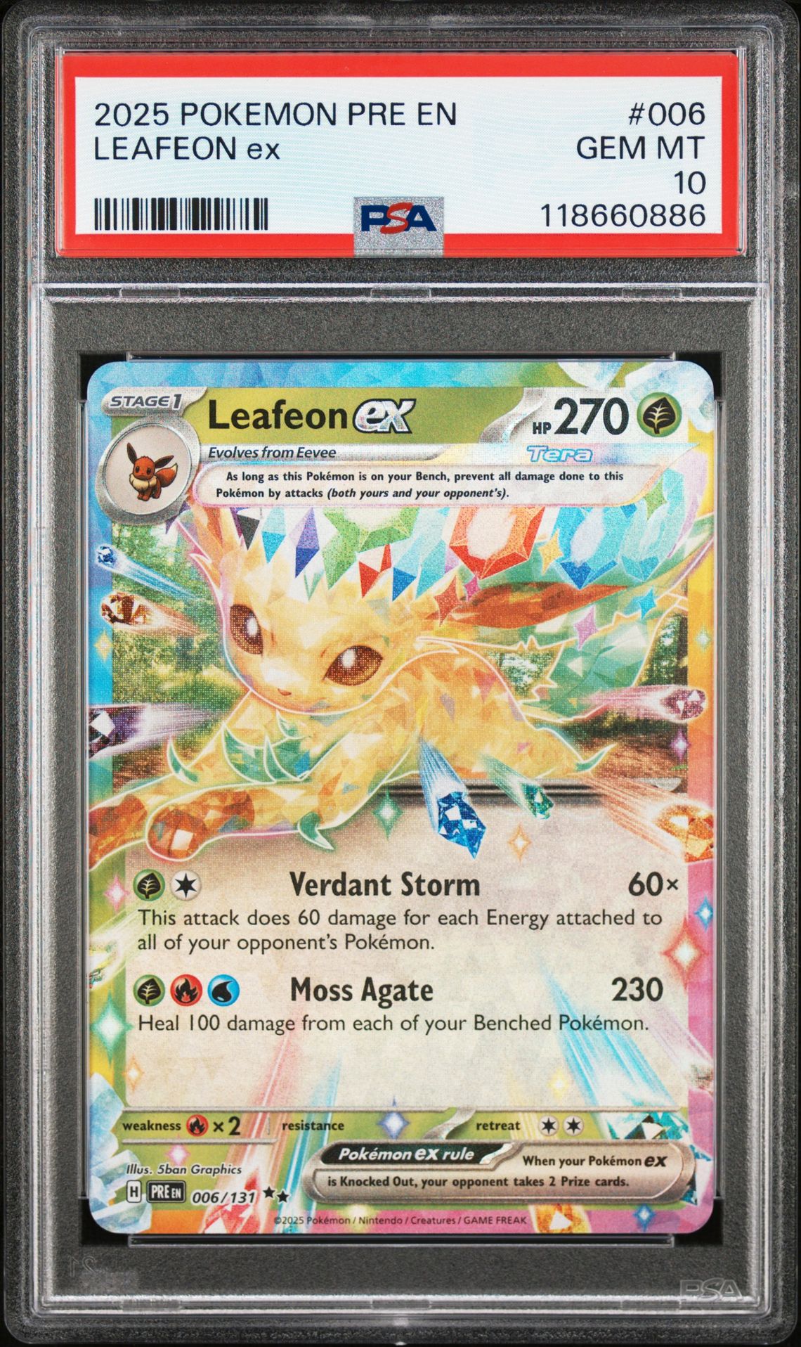 2025 Pokemon Pre En-Prismatic Evolutions Leafeon Ex #006 Gem Mt 10 front
