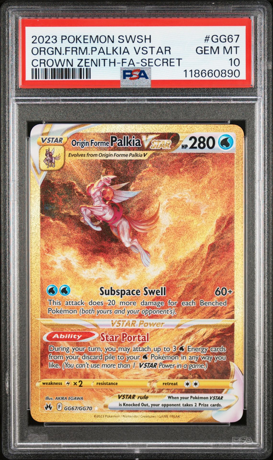 2023 Pokemon Sword And Shield Crown Zenith Orgn.frm.palkia Vstar #Gg67 (Crown Zenith-Fa-Secret) Gem Mt 10 front