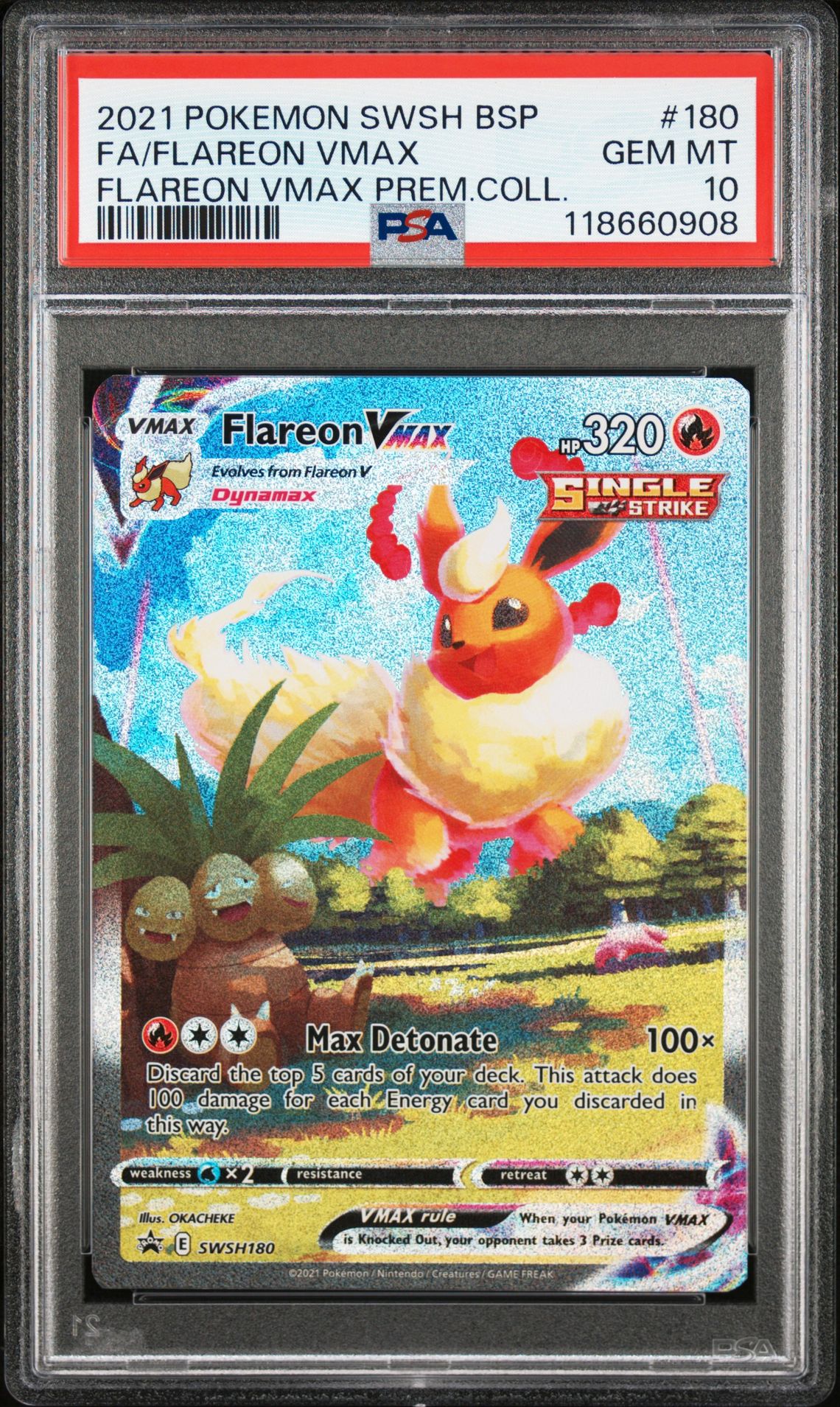 2021 Pokemon Swsh Black Star Promo Fa/Flareon Vmax #180 (Flareon Vmax Prem.coll.) Gem Mt 10 front