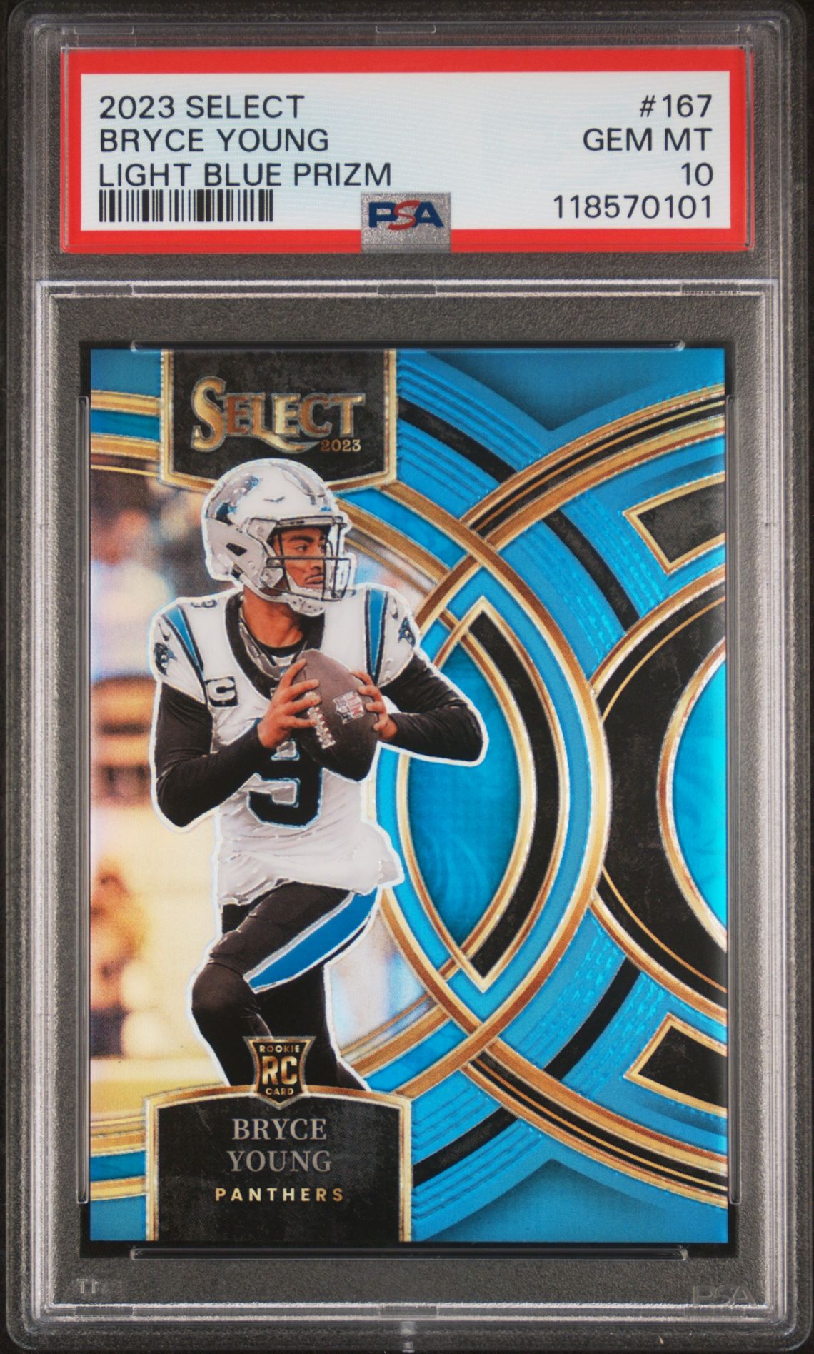 2023 Panini Select Bryce Young #167 (Light Blue Prizm) Gem Mt 10 front view - PSA graded GEM MT 10