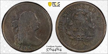 1806 1/2C Large 6, Stems N1BN