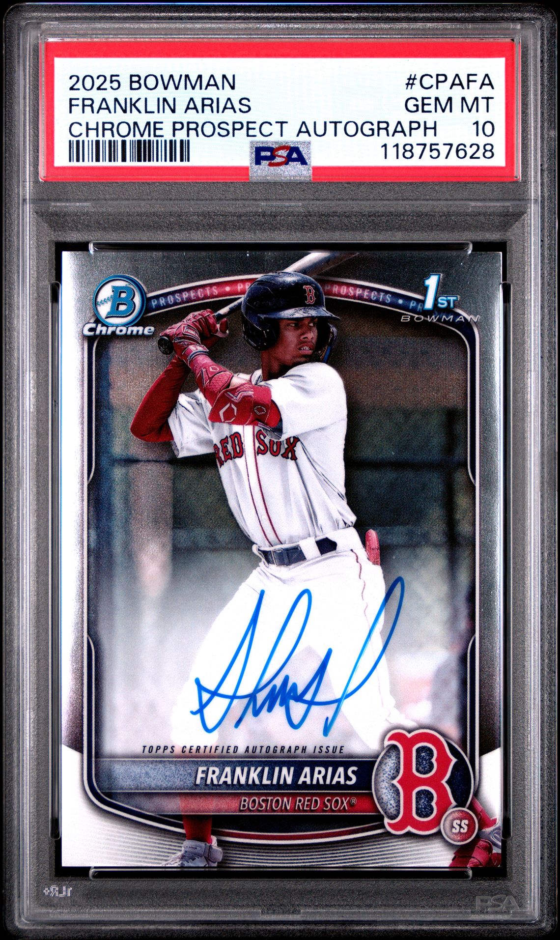 2025 Bowman BOWMAN CHROME PROSPECT AUTOGRAPHS CHR PROS AU-HTA CHOICE REF #CPAFA Franklin Arias front
