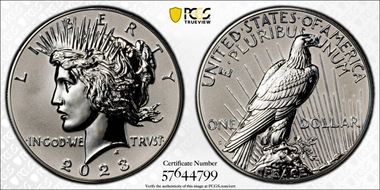 2023-S $1 Peace Dollar Rev PR Two-Coin Reverse Proof Set PR69