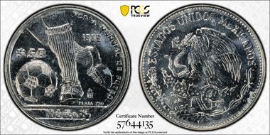 1985-Mo 50 Peso World Cup KM-498 MS66