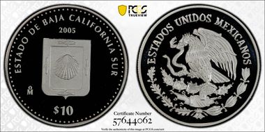 2005-Mo 10 Peso Baja California Sur KM-724  Ag PR69DCAM