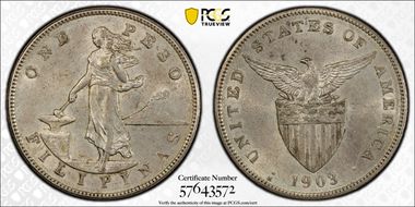 1903-S Peso KM-168 Ag AU58