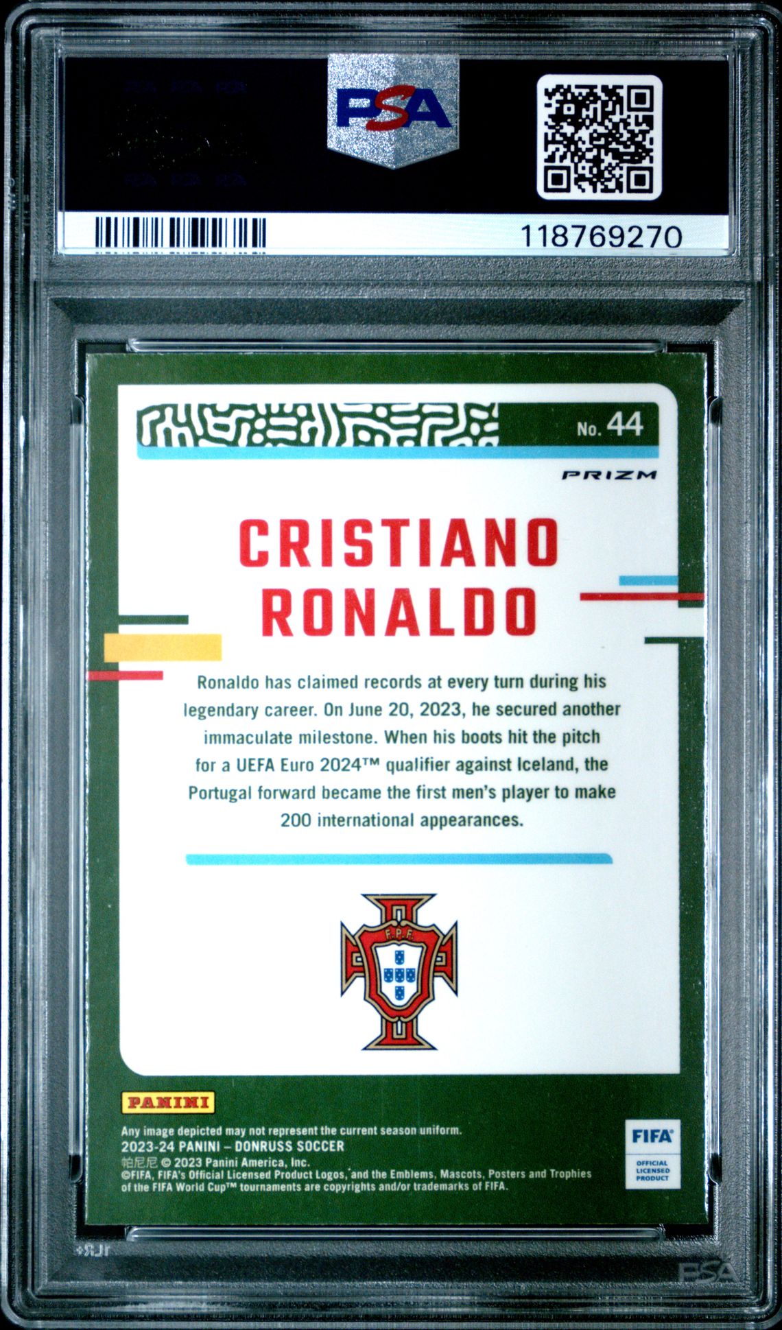 2023-24 Panini Donruss Fifa Cristiano Ronaldo #44 (Optic-Argyle) Gem Mt 10 back