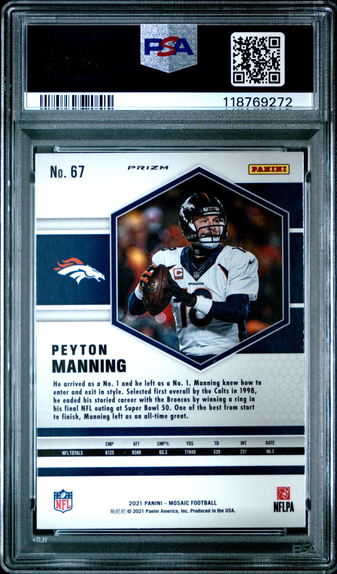 2021 Panini Mosaic Peyton Manning #67 (Genesis) Gem Mt 10 back