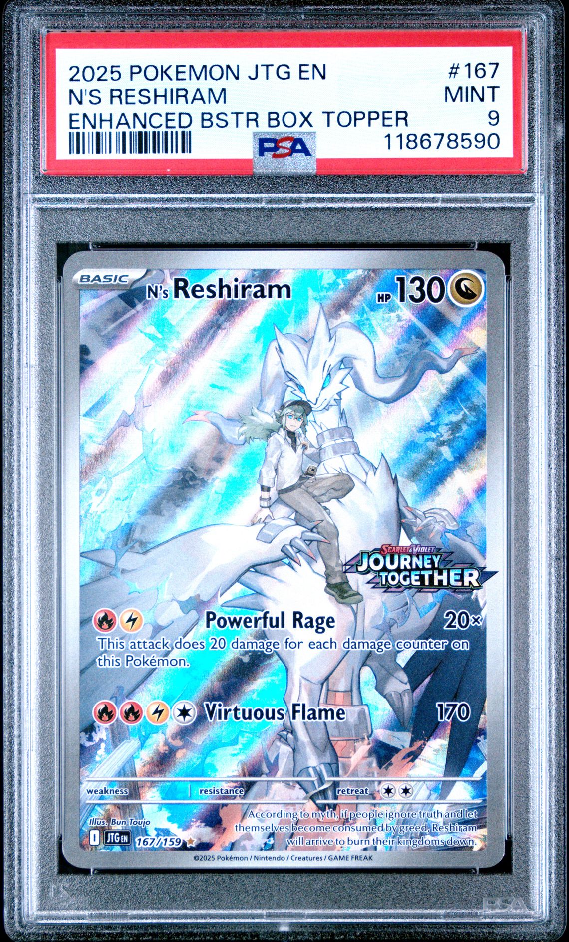 2025 Pokemon Jtg En-Journey Together N's Reshiram #167 (Enhanced Bstr Box Topper) Mint 9 front