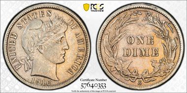 1916-S 10C Barber N1