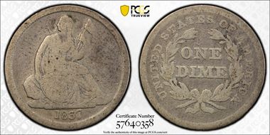 1837 10C Seated, Large Date G6