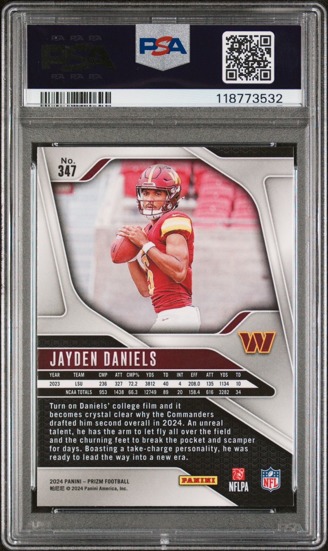 2024 Panini Prizm Jayden Daniels #347 Mint 9 back