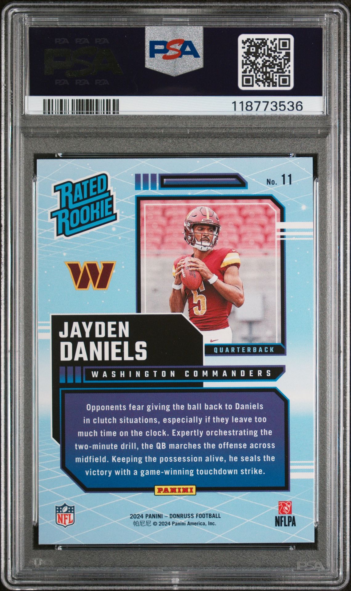 2024 Panini Donruss Rated Rookies Retro Jayden Daniels #11 Mint 9 back