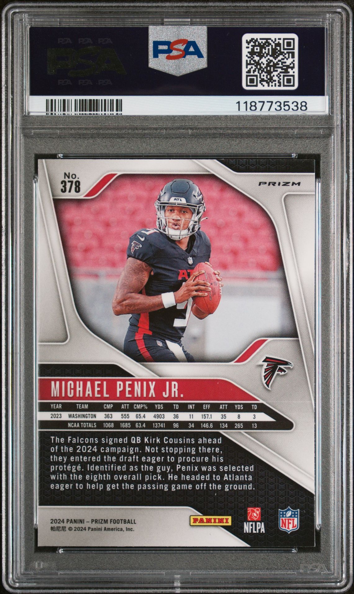 2024 Panini Prizm Michael Penix Jr. #378 (Red/White/Blue Prizm) Nm-Mt 8 back