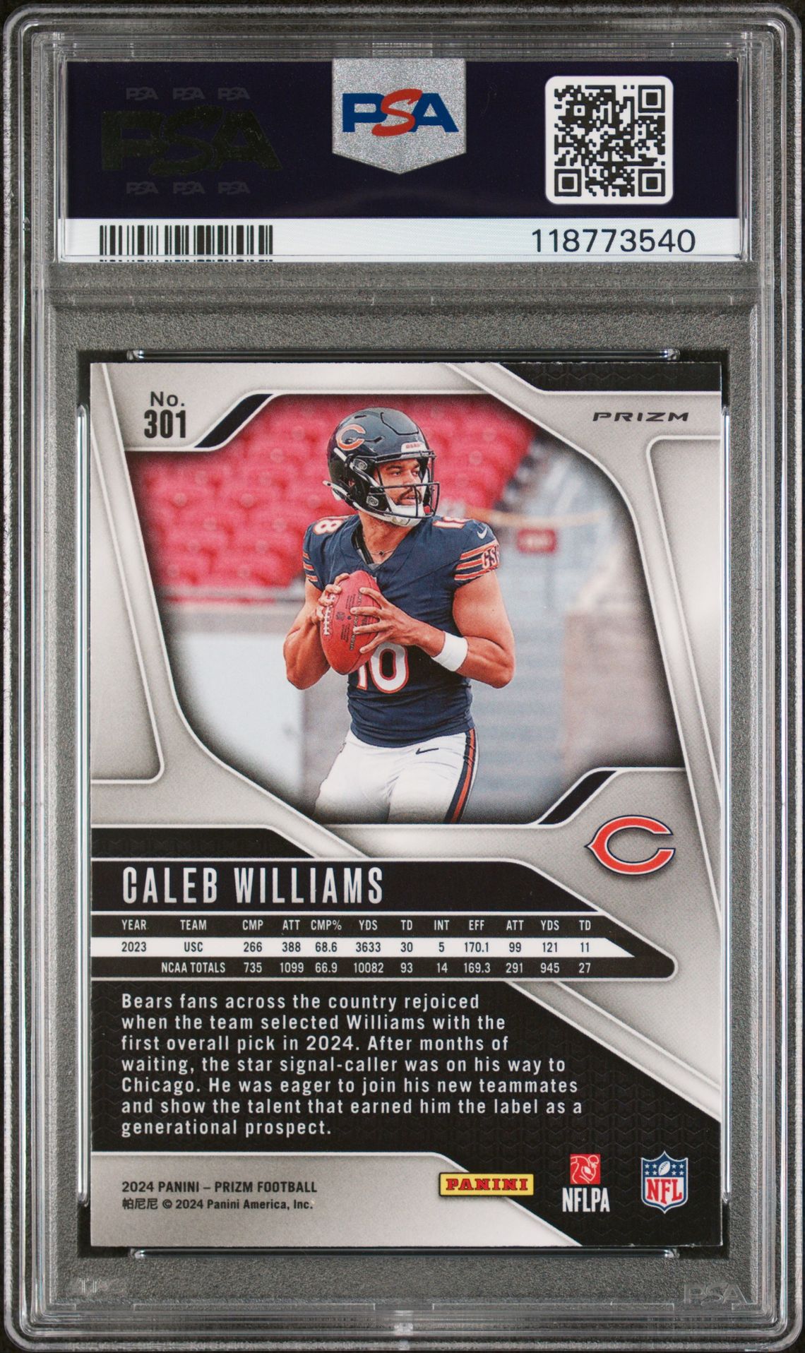 2024 Panini Prizm Caleb Williams #301 (Green Wave) Mint 9 back