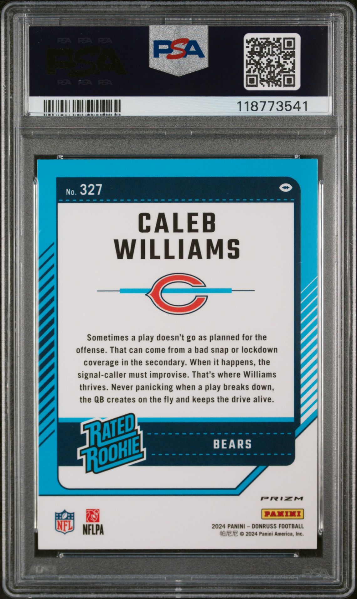 2024 Panini Donruss Caleb Williams #327 (Optic Preview-Red Wave) Mint 9 back