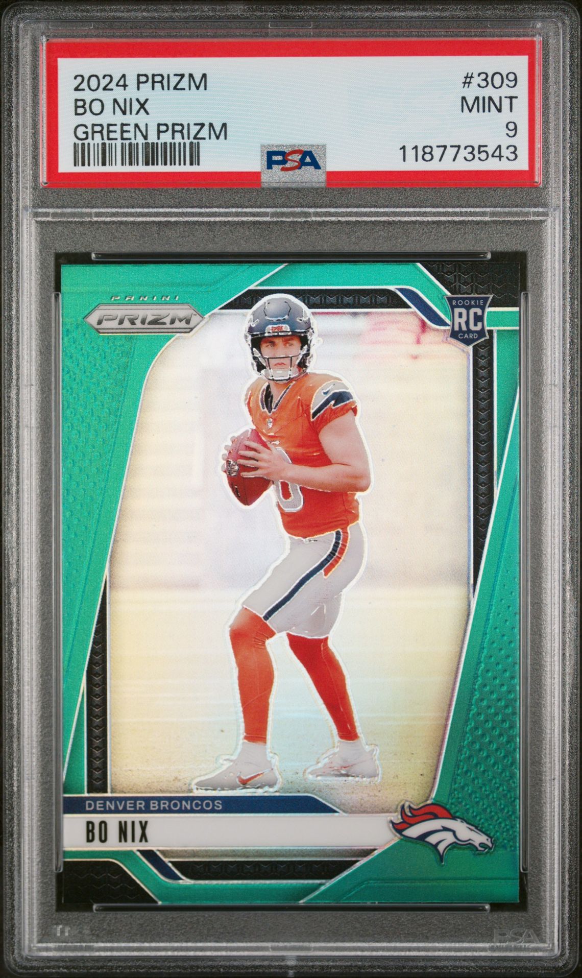 2024 Panini Prizm Bo Nix #309 (Green Prizm) Mint 9 front