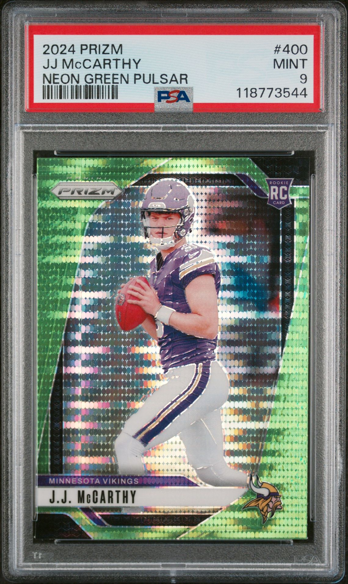 2024 Panini Prizm Jj Mccarthy #400 (Neon Green Pulsar) Mint 9 front