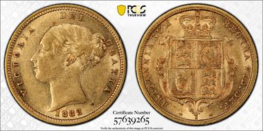 1882-S 1/2 Sov S-3862E Cross Buried AU55