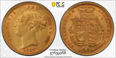 1887-S 1/2 Sov S-3862E Young Head AU58